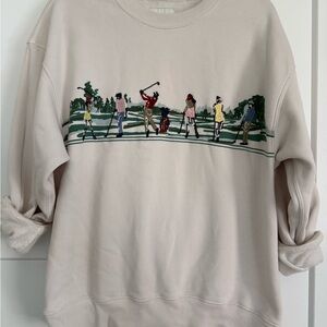A&F Embroidered Golf Scene Crewneck Sweatshirt - Cream
